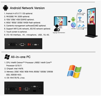 Interactive Lcd Advertising Display Screen , Digital Signage Kiosk Freestanding
